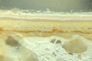 Paint sample photographed under microscope
